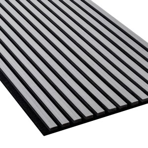 NOEL & MARQUET Akustikpaneel Esche Weiß, Lamellenwand in Holzoptik, grau.