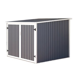 Hattoro Fahrradgarage aus Metall, grau, mit Pultdach und Doppeltür. Fahrradbox für bis zu 4 Fahrräder.