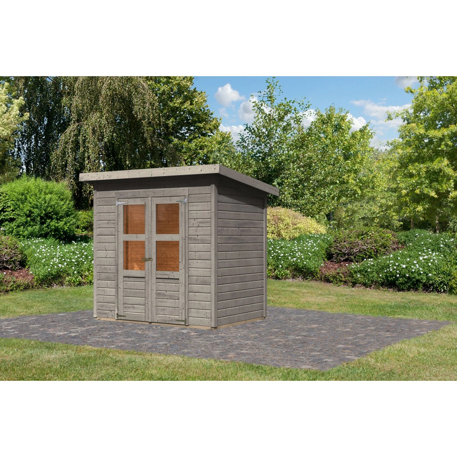 Karibu Holz-Gartenhaus Gartenhaus Pultdach Grundiert 212 cm x 154 cm 3,3 m²