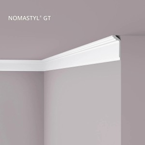 Weiße NOEL & MARQUET NMC GT NOMASTYL Eckleiste als Zierleiste an einer Wand.