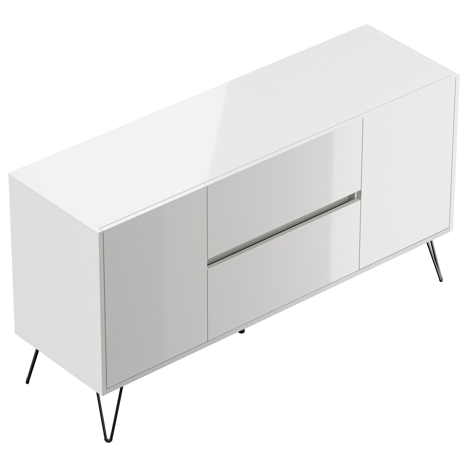 Posseik Sideboard Industrial F 2 Schubladen 2 Türen 140 cm Weiß Hochglanz günstig online kaufen