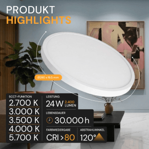 Dimmbares, weißes ENOVALITE LED Panel, variabel einbaubar, mit einstellbarer Lichtfarbe. Ideal als Lampe & Leuchte.