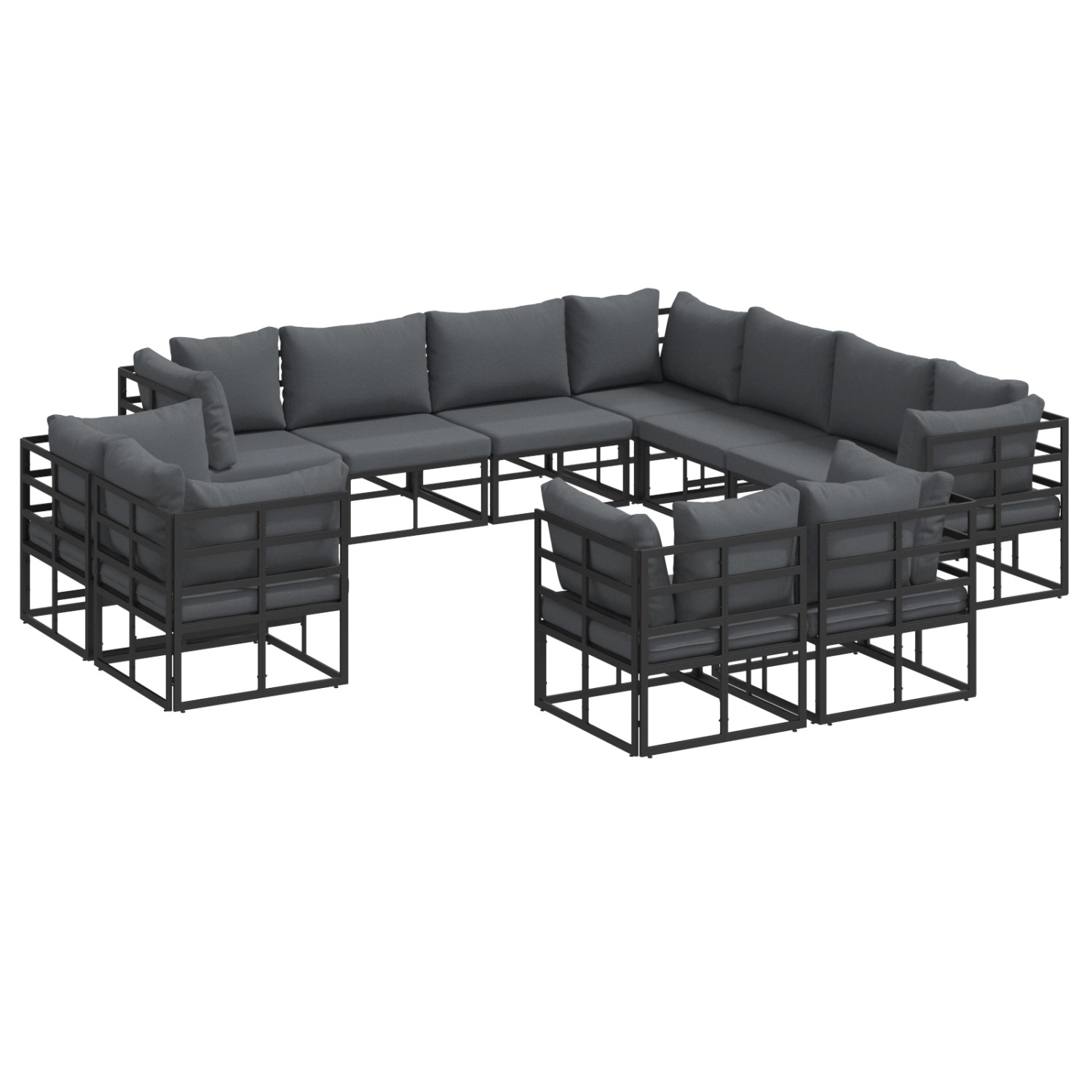 vidaXL Garten-Sofa-Set mit Kissen 11-Tlg Schwarz Aluminium 3378932 günstig online kaufen