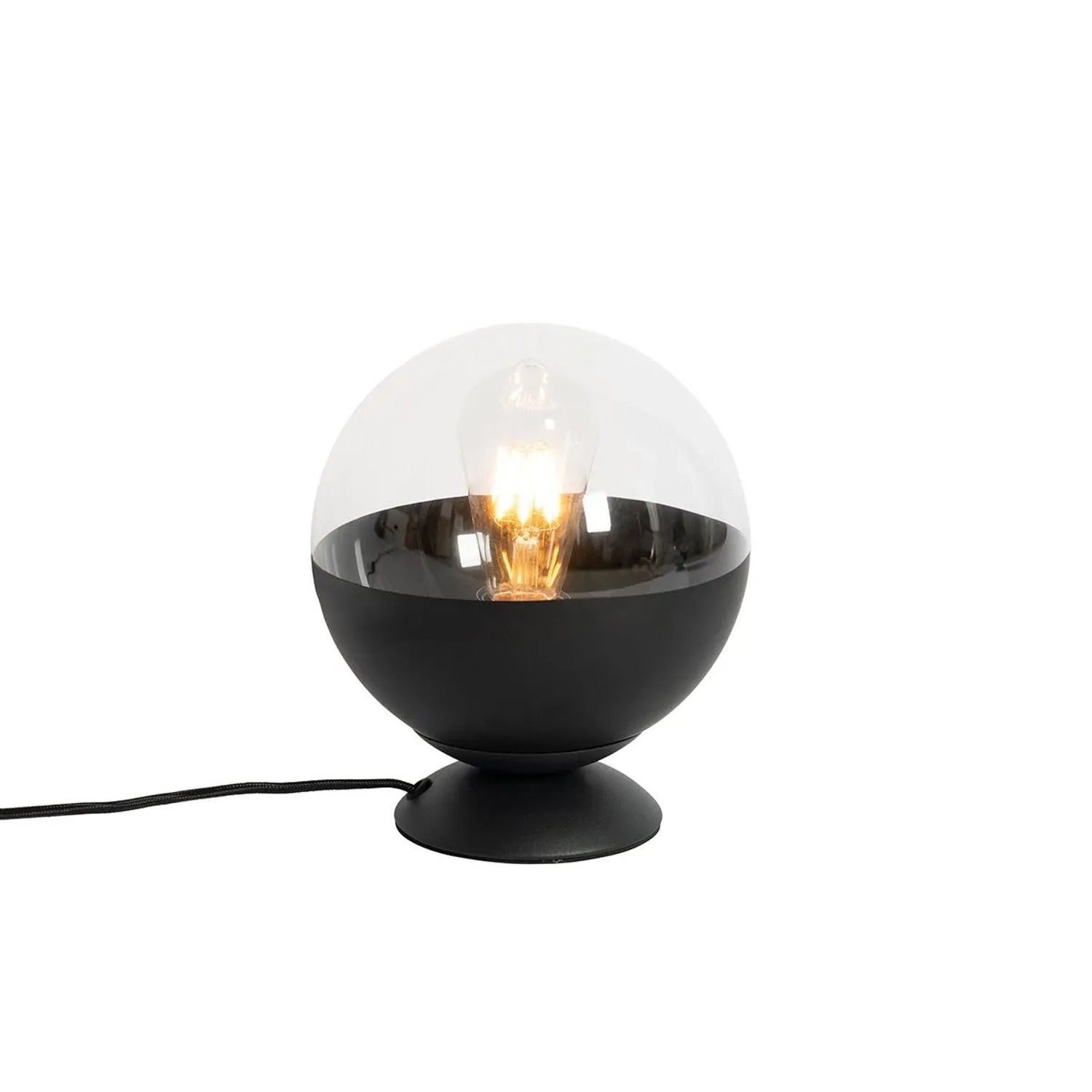 QAZQA Retro Tischlampe Schwarz mit Klarem Glas Eclipse