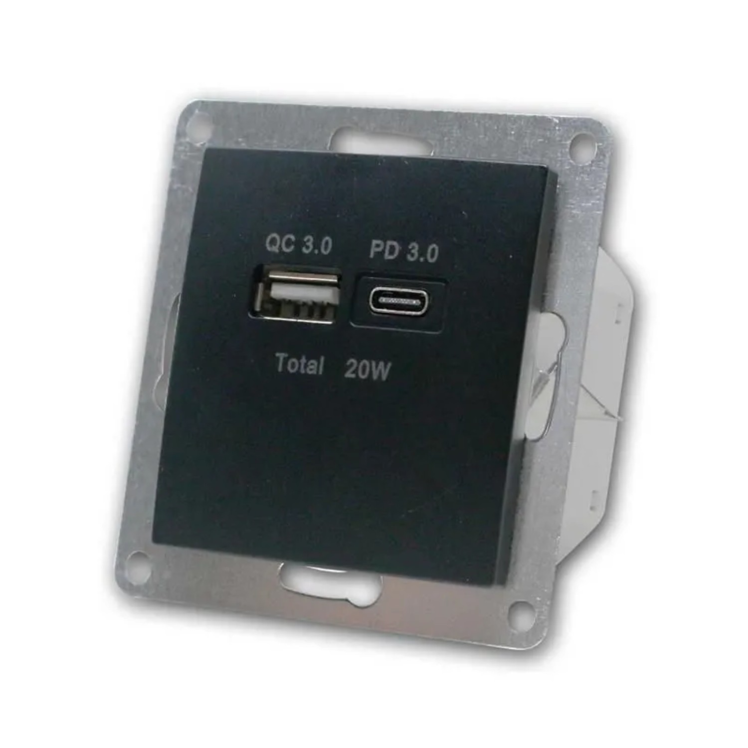 McPower FLAIR USB Ladedose Schwarz USB A&C ohne Rahmen