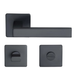MeinTürgriff Drückergarnitur Trento Flachrosette Schwarz Türdrücker Eckig WC