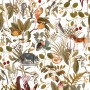 Marburg Fototapete Floral Modern Weiß mit Dschungelmotiven wie Nashorn, Zebra, Vögel und Pflanzen.