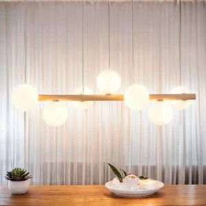 Licht-Erlebnisse Hängelampe Holz Metall Glas 90 cm Lang 7-Flammig G9 Modern Weiß