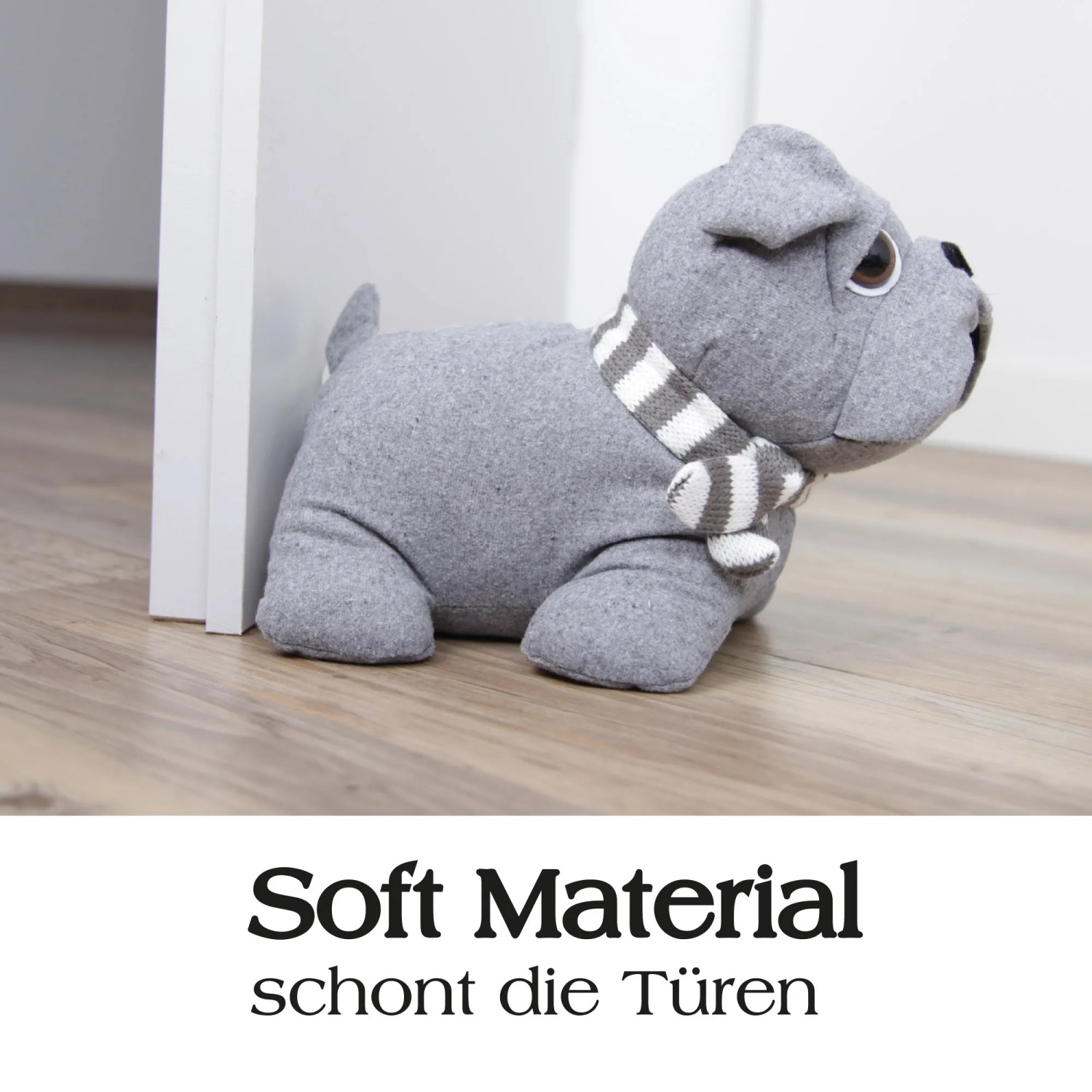 Bestlivings Türstopper Mops Bulldogge, silberfarben, ca. 25x20cm, aus Polyester.