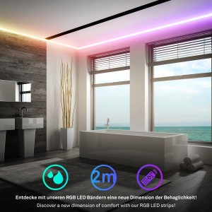 Briloner LED-Band im Bad: RGB/W-Lichtleiste für stimmungsvolle Beleuchtung, 2m Starter-Set.