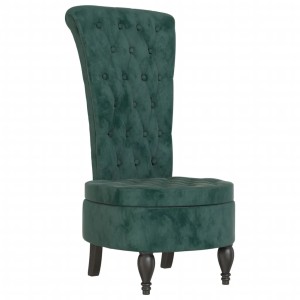 Eleganter dunkelgrüner Samt-Loungesessel mit hoher Rückenlehne und Knopfheftung.