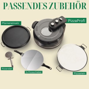 Sommertal PizzaProfi Zubehör: Pizzaofen, Pizzastein, Pizzaschaufel, Pizzaroller und Pfanneneinsatz.