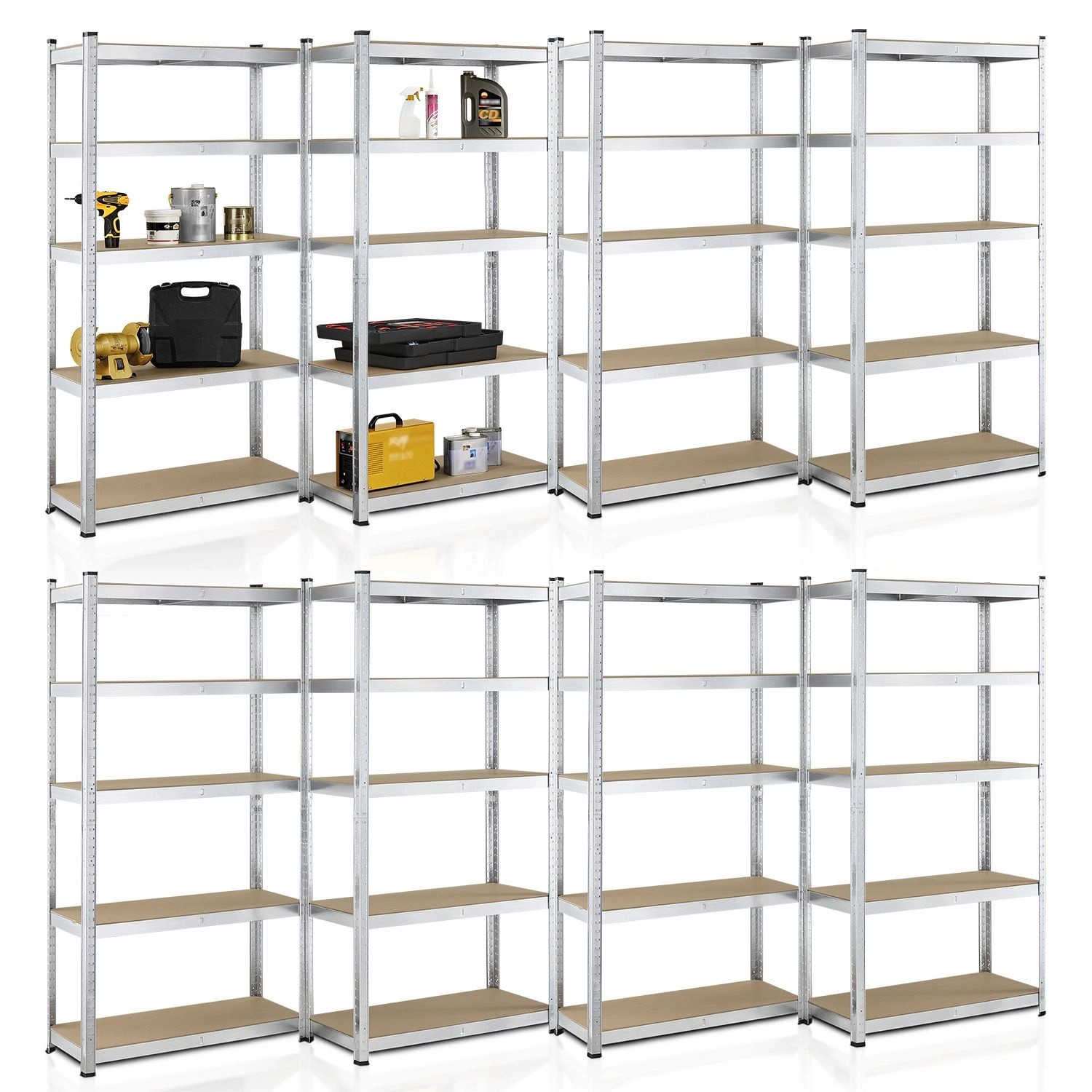 Juskys 8er Set Lagerregale, 180x90x40 cm, verzinkt, mit 40 Böden. Ideal für Keller, Garage oder Werkstatt.