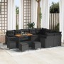 Schwarzes 13-tlg. vidaXL Garten-Sofa-Set aus Poly Rattan mit Tisch und Kissen.