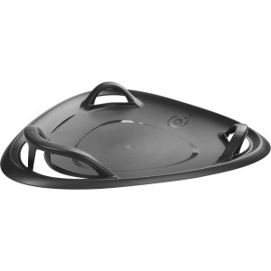 Anthrazitfarbener Kunststoff Schneerutscher Meteor, 60 cm Durchmesser, mit drei Griffen.