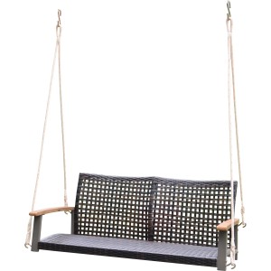 Braune Garden Pleasure Hängebank Cuneo aus Rattan und Holz, ideal für den Garten.