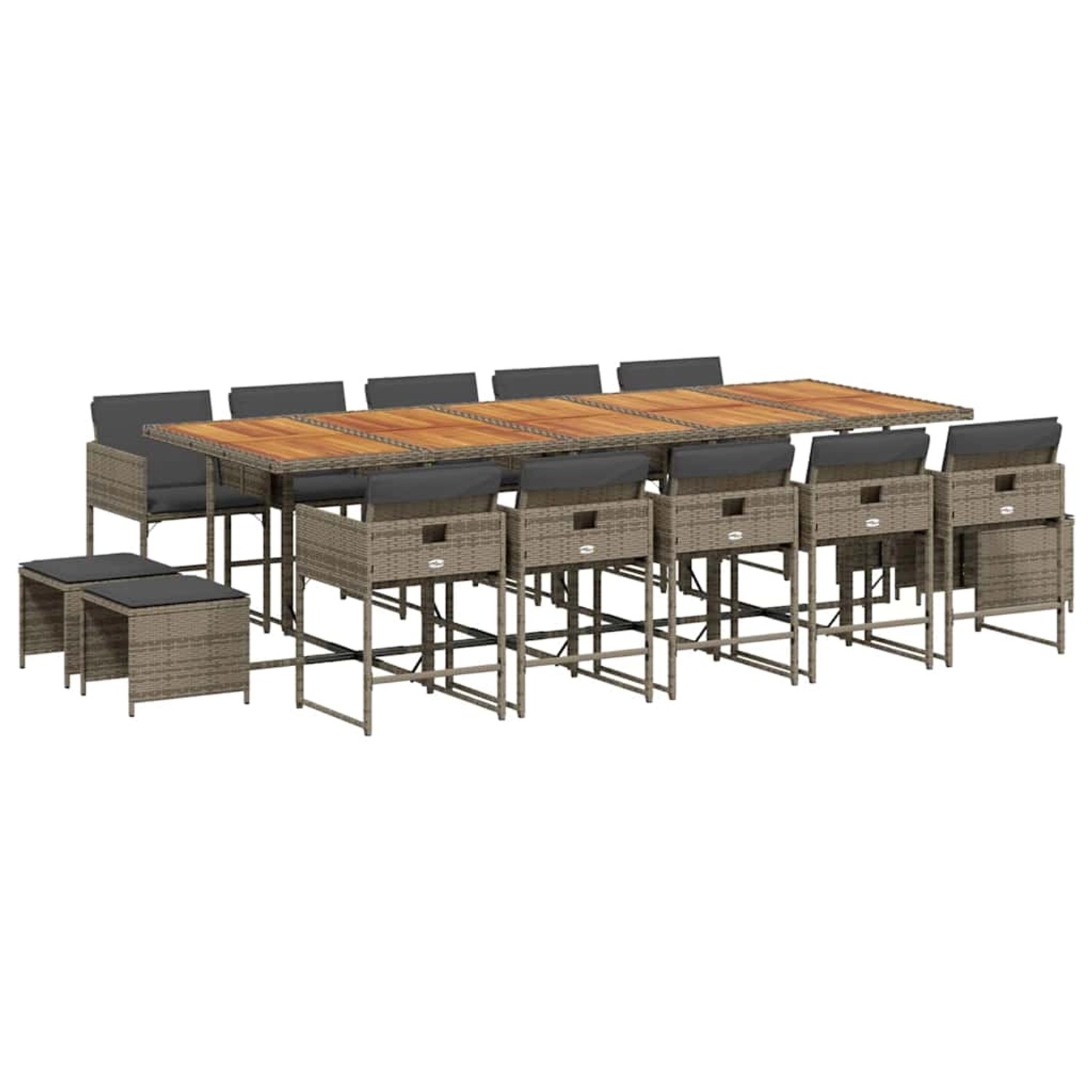 vidaXL 15-Tlg Garten-Essgruppe mit Kissen Grau Poly Rattan 3211358 günstig online kaufen