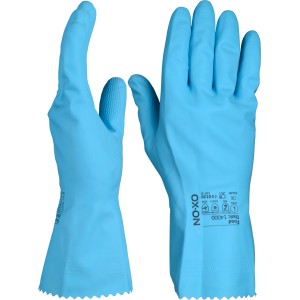 Blauer OX-ON Food Basic 14000 Latexhandschuh in XS für Lebensmittelkontakt.