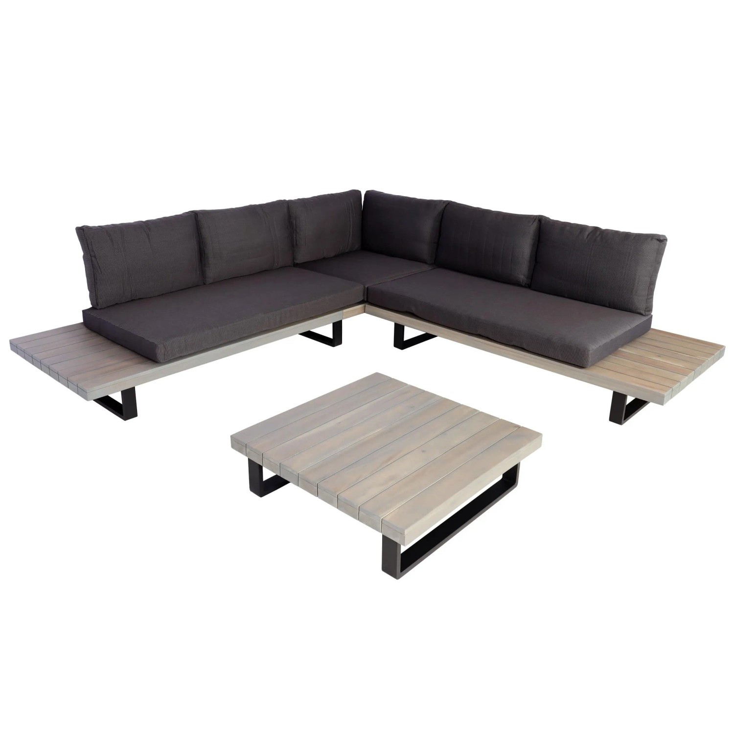 PROREGAL Garten-Garnitur Garnitur Sitzgruppe Lounge-Set Spun Poly Akazie Holz FSC Alu Grau Polster Dunkelgrau