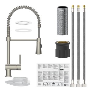 Schütte Spiralfeder-Spültischarmatur, gebürsteter Edelstahl, Einhebelmischer, Anschlussschläuche, Montagezubehör.