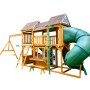 Zwerkules Spielturm Bolzo mit Rutschen, Schaukel und Kletterwand aus Holz, 347x692x285cm.