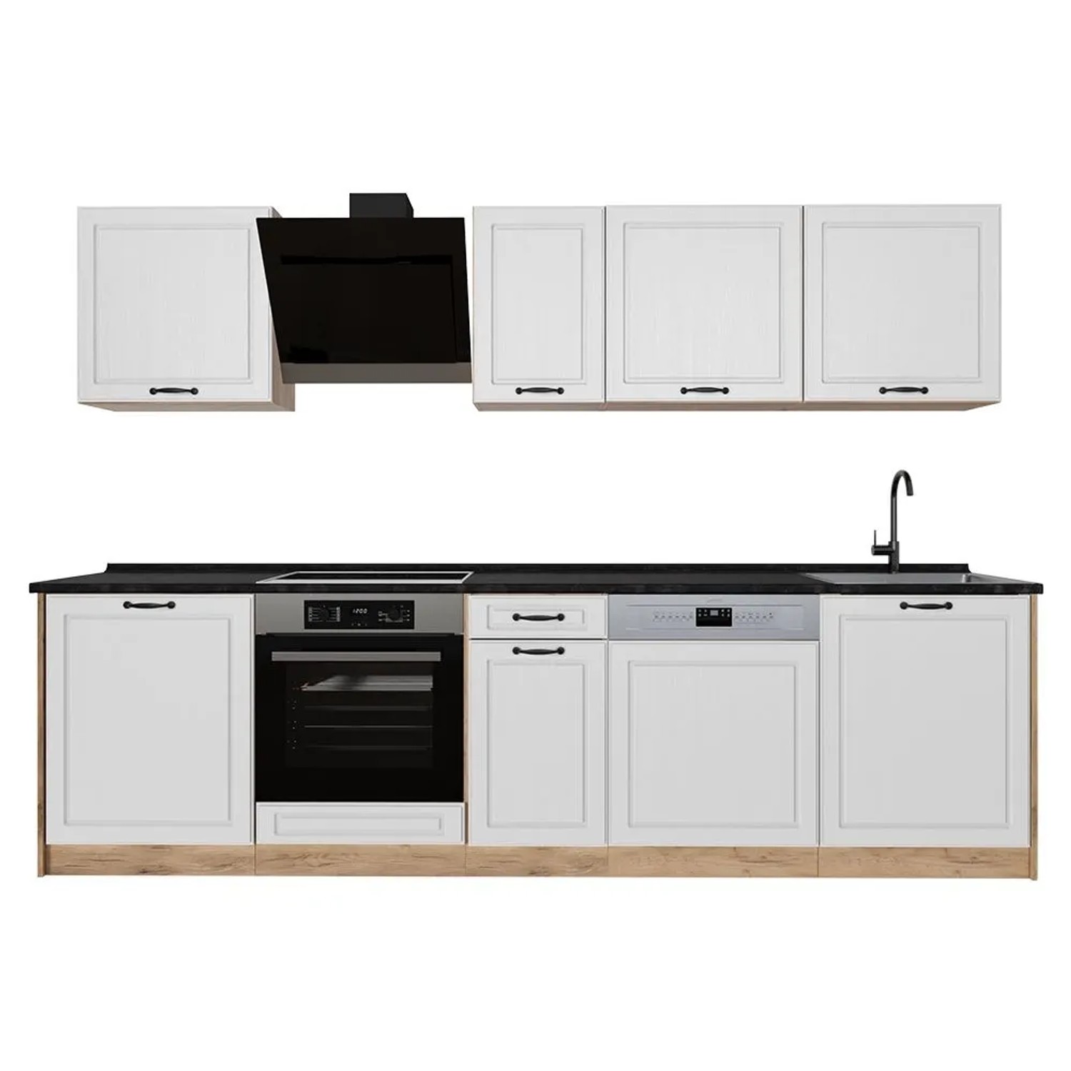 Vicco Küchenzeile R-Line Weiß Landhaus/Goldkraft Eiche 280 x 207 ohne Arbeitsplatte Art Nr 67917