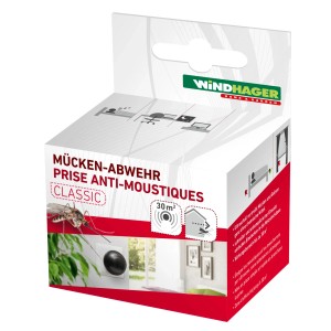 Verpackung des Windhager Mücken-Abwehr Classic Steckers, chemiefreier Insektenschutz für Innenräume.