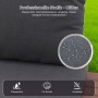 Detailaufnahme Gartenlounge-Set: Graue Polster mit wasserabweisendem Bezug und UV-Schutz.