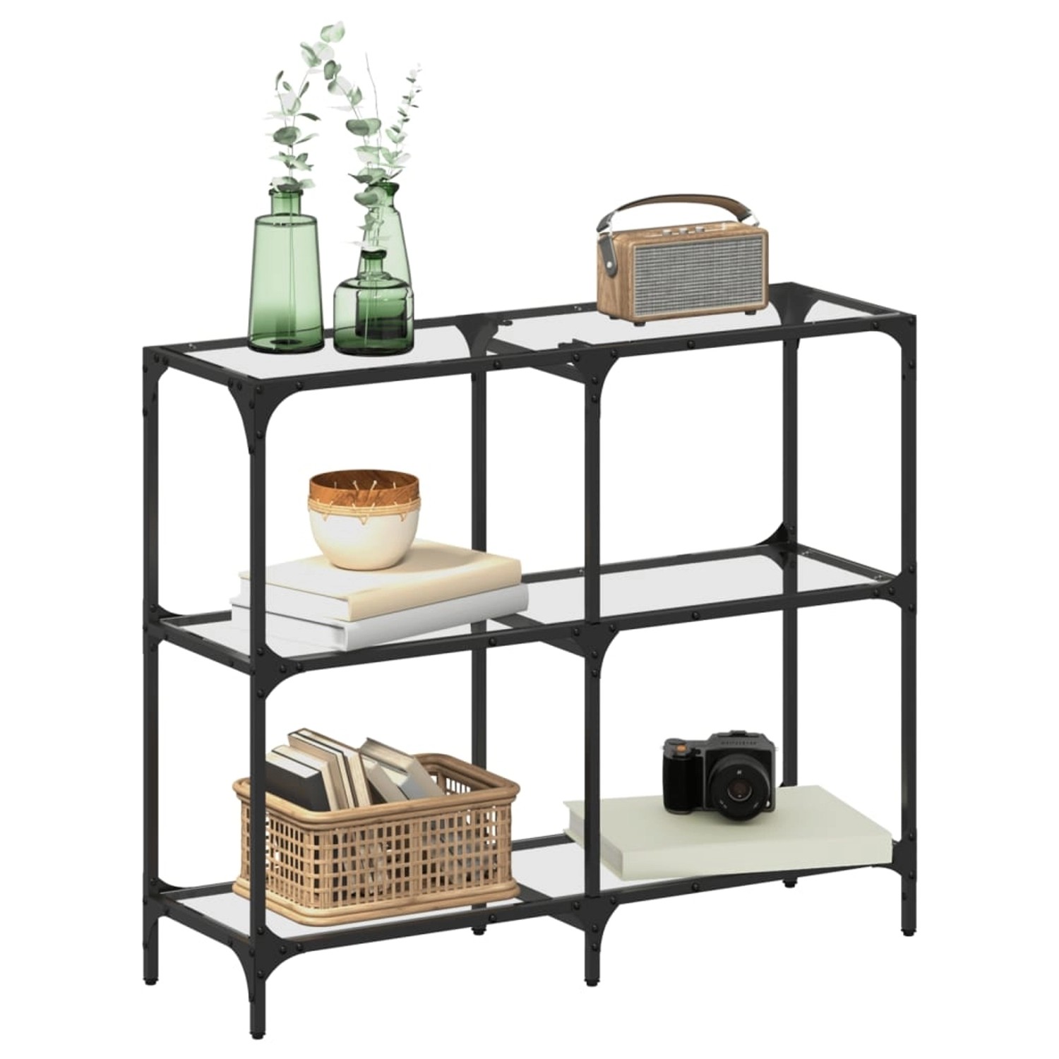 vidaXL Konsolentisch mit Glasplatten, transparent, Stahlgestell, 98x30x81 cm.