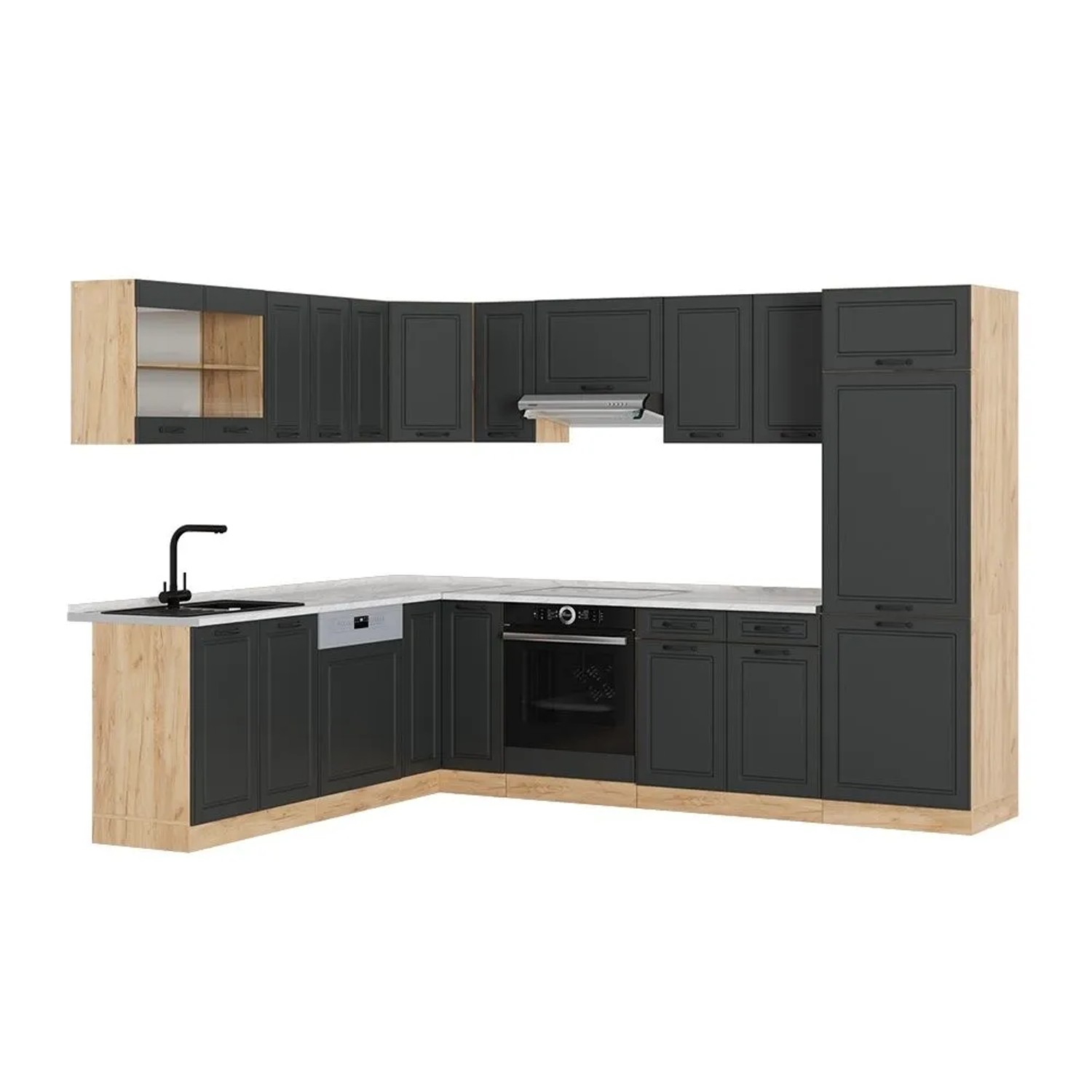 Vicco Eckküche R-Line Anthrazit Landhaus/Goldkraft Eiche 287 x 82, AP Marmor