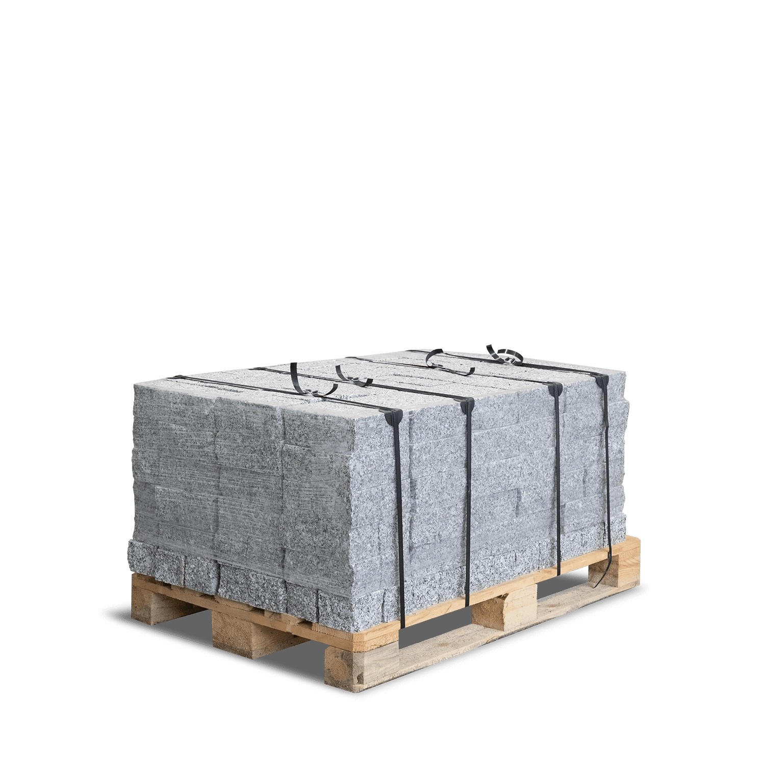 Palette Galamio Granitpflastersteine, gesägt, gespalten und geflammt, 10x10x8 cm.