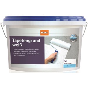 Eimer OBI Tapetengrund Weiß matt 5 l mit Farbwroller. Ideal für Vliestapeten.