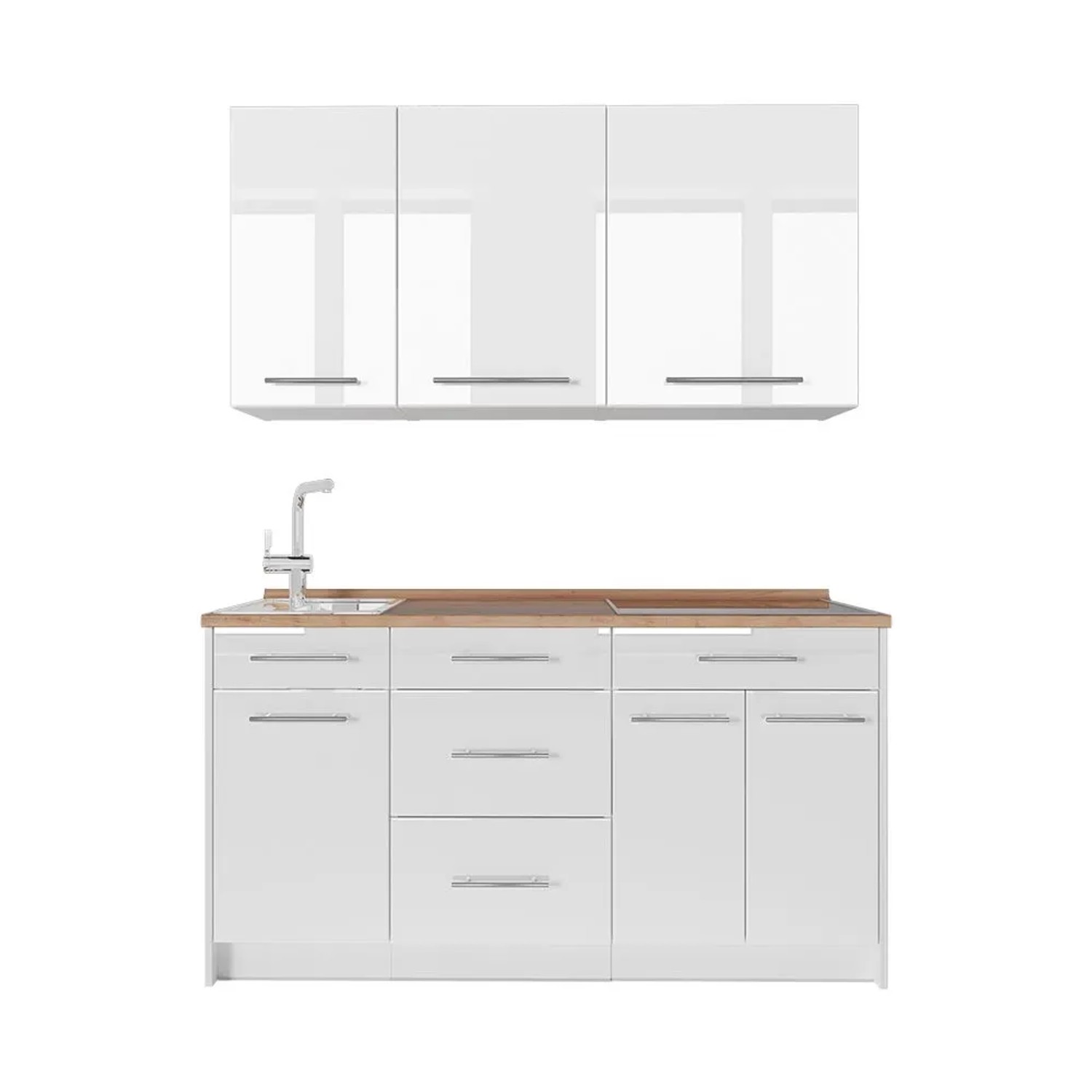 Vicco Singleküche Fame-Line Weiß Hochglanz/Weiß 150 x 82 AP Eiche Art Nr 64828