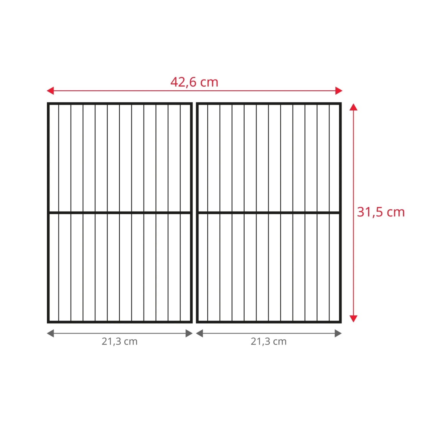 Detailaufnahme Grillrost (2-teilig) für Taino Hero Holzkohlegrill, Maße: 42,6 x 31,5 cm.