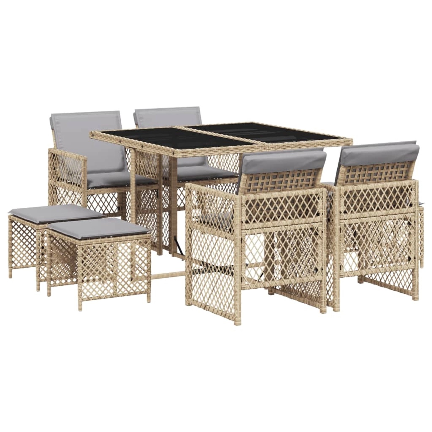 vidaXL 9-Tlg Garten-Essgruppe mit Kissen Beige Poly Rattan 3210780 günstig online kaufen