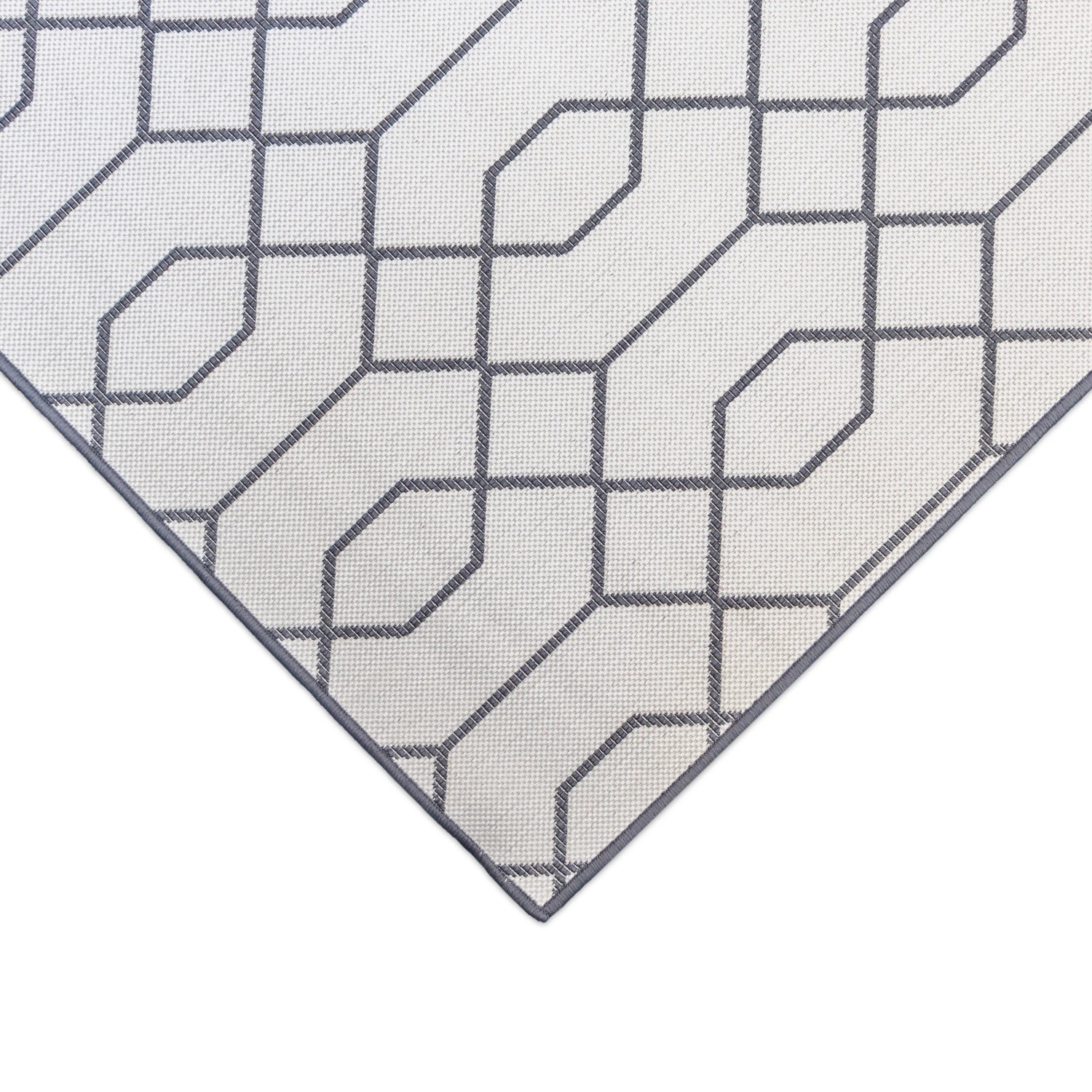 Grauer Primaflor In- & Outdoorteppich Reverso Geo River, 160x220 cm, mit geometrischem Muster.