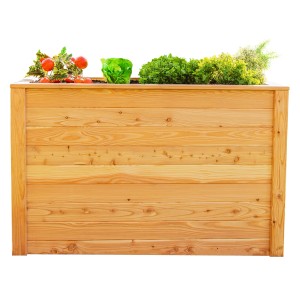 Westmann Hochbeet aus Lärche, 130x65x84 cm, mit Bepflanzung wie Tomaten und Salat.