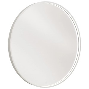 Runder, weißer Badmobil LED-Spiegel, 90 cm Durchmesser. Spiegelelement mit umlaufender LED-Beleuchtung.