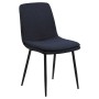 Blauer ebuy24 Becca Esszimmerstuhl mit schwarzem Metallgestell.