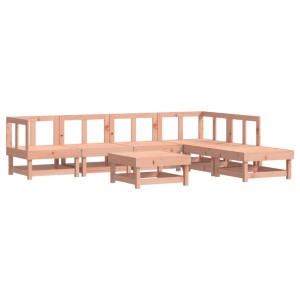 7-tlg. Garten Lounge Set aus Douglasienholz mit Sofas, Hockern und Tisch für Garten oder Terrasse.