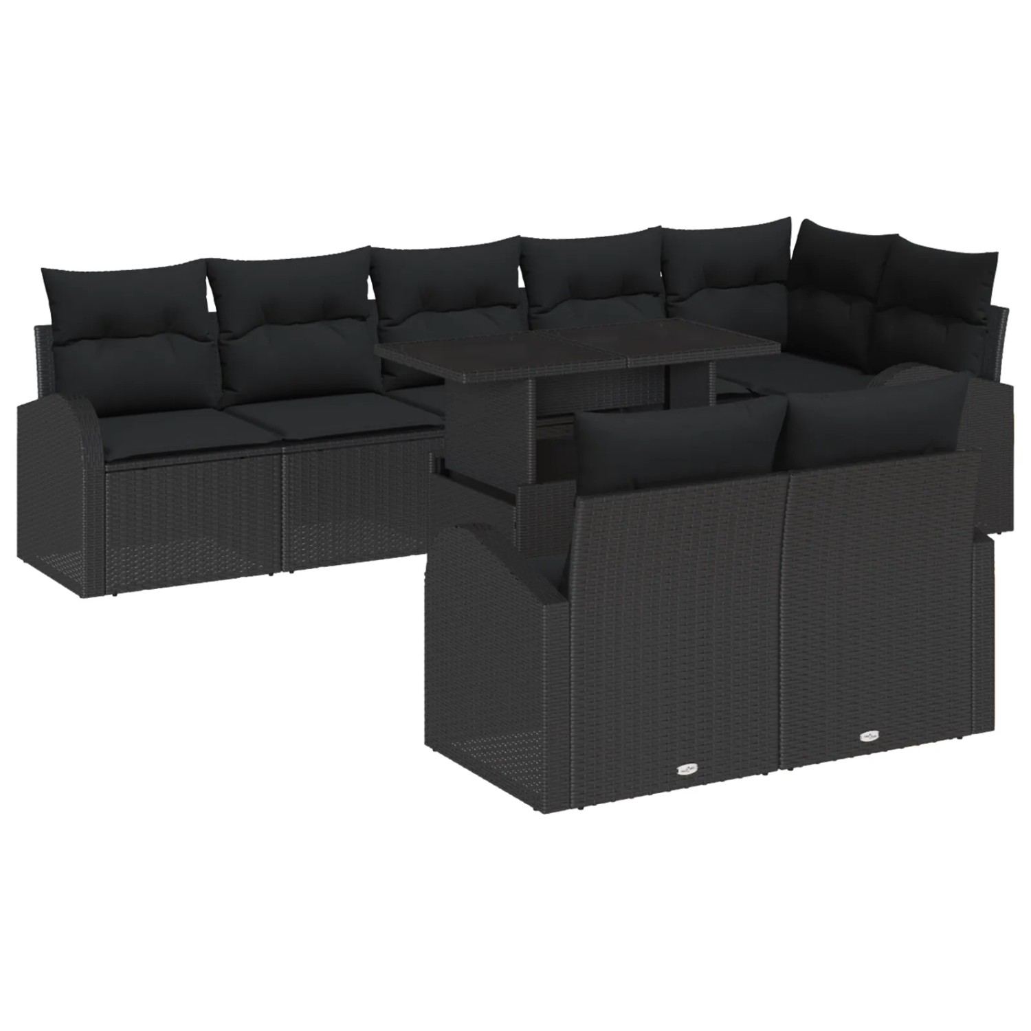 vidaXL Garten-Sofa-Set mit Speicher 9-Tlg Schwarz Poly Rattan 3357406