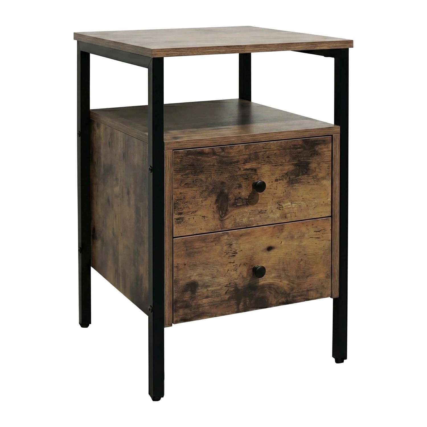 Relaxdays Nachttisch MDF Stahl Dunkelbraun mit 2 Schubladen Höhenverstellbar 61 cm x 40 cm x 40 cm