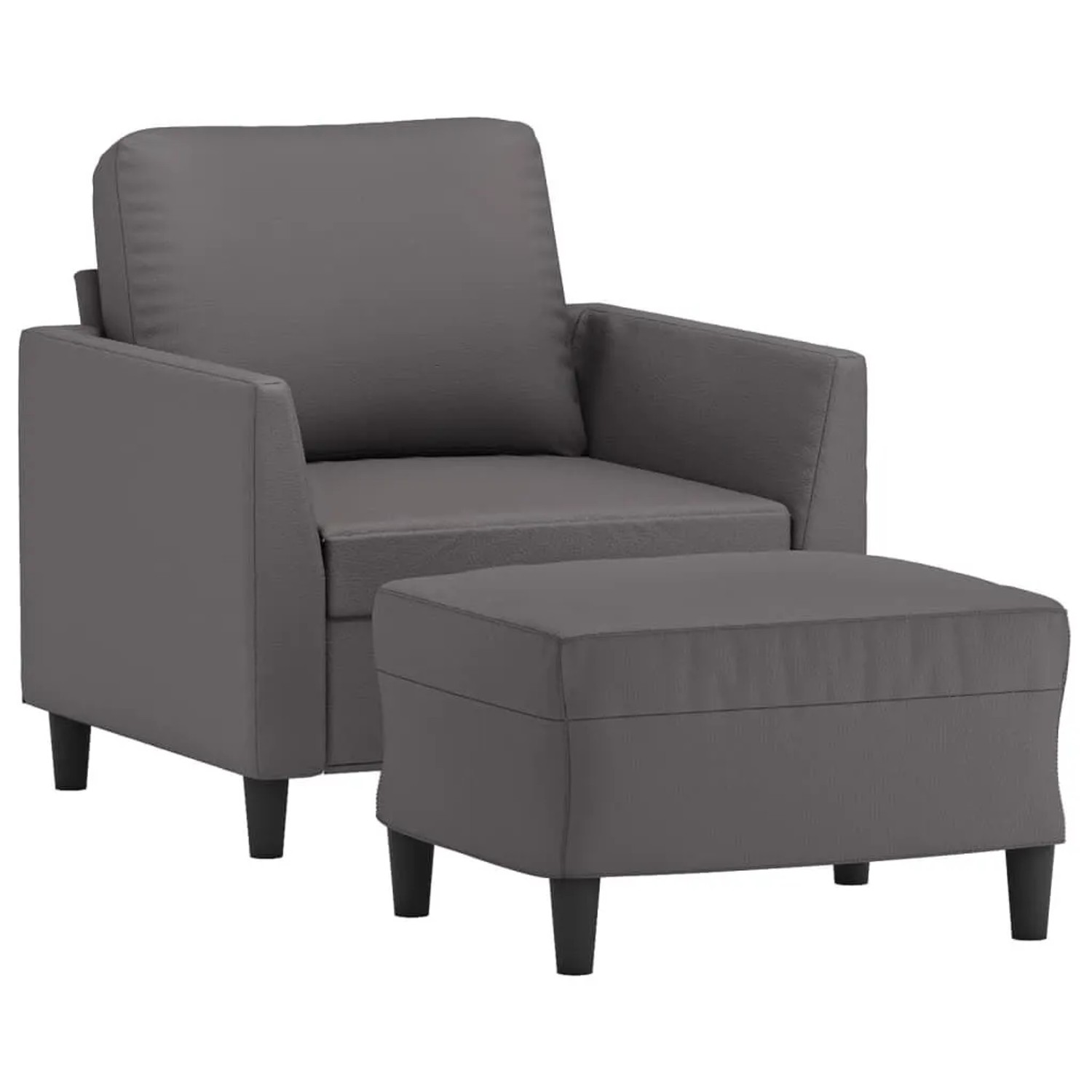vidaXL Sessel mit Hocker Grau 60 cm Kunstleder 3201119