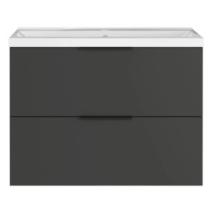 Germania Waschtischunterschrank Graphit mit Becken, 81x65x47 cm, zwei Schubladen.