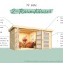 Karibu Holz-Gartenhaus Nürnberg Natur, 400x213 cm, mit zwei Räumen und Doppeltür. Ideal als Gerätehaus.