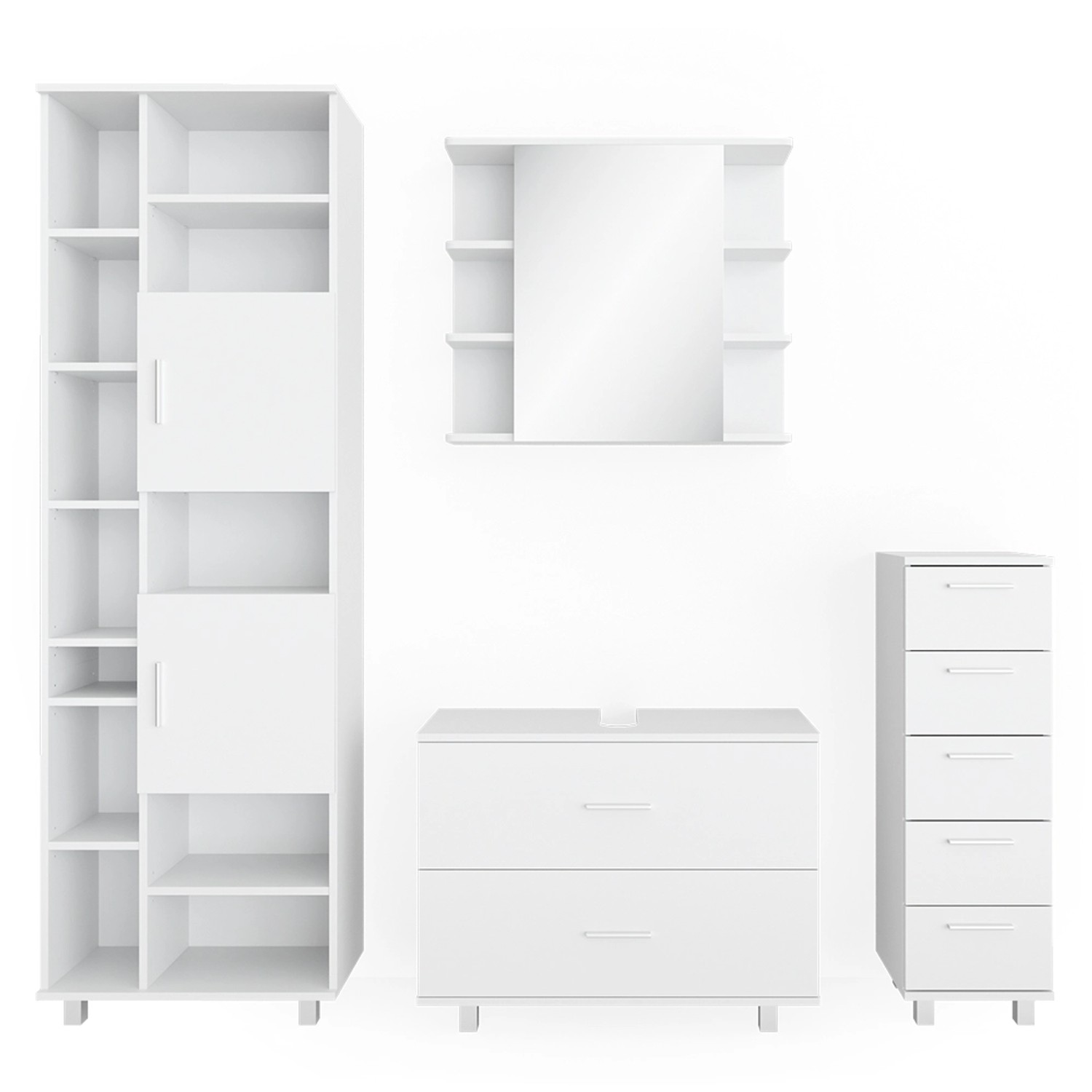 Vicco Badmöbel-Set Ilias Weiß 4 Teile mit Hochschrank Opt 2 günstig online kaufen