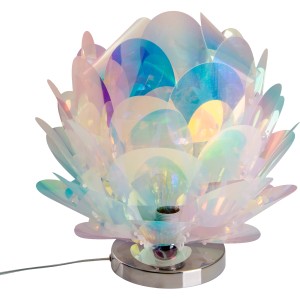 Irisierende Design-Tischleuchte Fora von Näve in Blumenform mit Chromfuß.