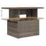 Grauer Poly-Rattan Gartentisch mit brauner Akazienholzplatte, höhenverstellbar. Teil der vidaXL Essgruppe.