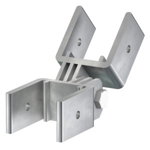 3D-Gelenk Front für Aluprofil (45x23mm) zur flexiblen Verbindung von Terrassendielen-Unterkonstruktionen.