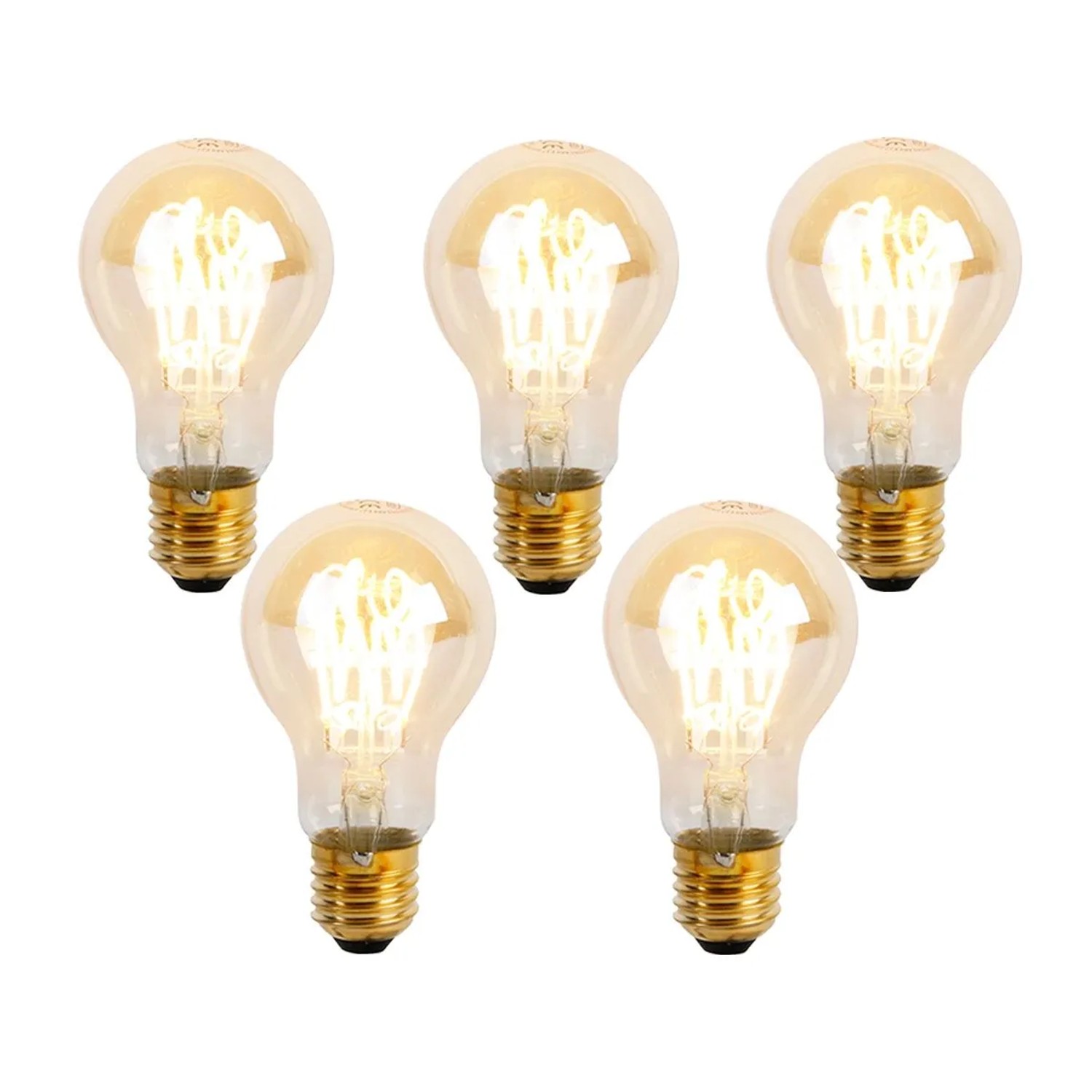 LUEDD 5er Set E27 Dimmbare LED Spiralglühbirnen A60 Goldline 4W 270,m 2200K
